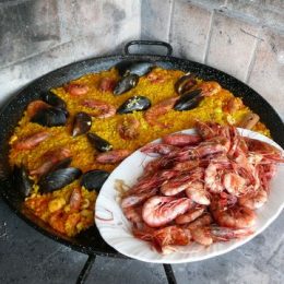 Paella con scampi